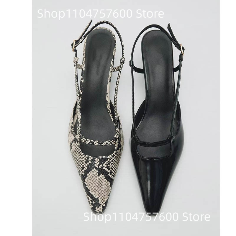 Leather Classic Strap - Women's Slingback Pointed Toe Low Thin